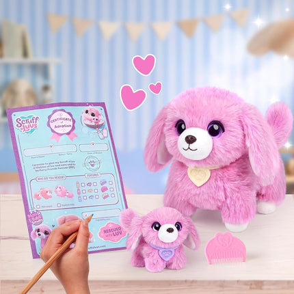 ScruffaLuvs Mom & Baby Scruffs - Dachshund - Plush Toys, Wash to Reveal a Dachshund Family, 1 in 10 chance to find twins. 4 Accessories & 25cm Deluxe Pet Carrier, Nurture, Care & Play, Gift for Kids