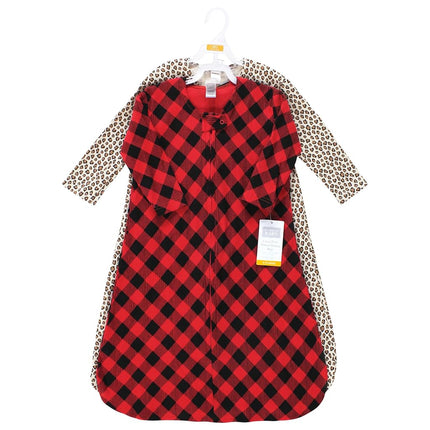 Hudson Baby Unisex Baby Thermal Long Sleeve Sleeping Bag 2pk, Buffalo Plaid Leopard, 6-12 Months, Buffalo Plaid Leopard, 6-12 Months