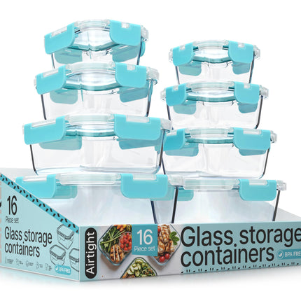 Aqua Borosilicate Glass Food Storage Containers wi