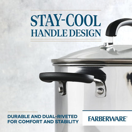Olla de acero inoxidable Farberware Brilliance con tapa de vidrio, apta para lavavajillas y cocinas de inducción, 8 cuartos