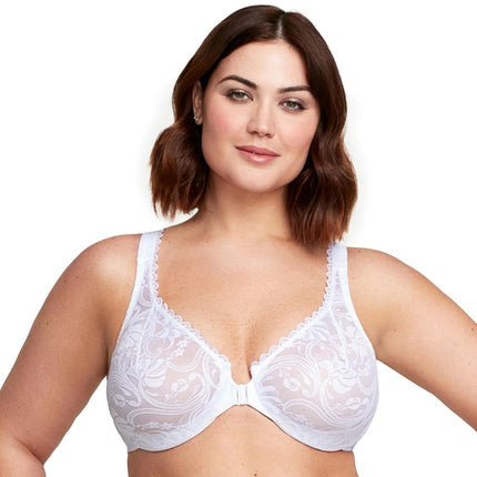 Glamorise Wonderwire Front-Closure Stretch Lace Underwire Bra 9245 (Women's & Women's Plus) White