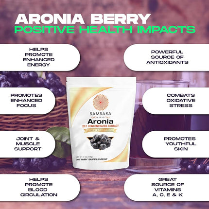Samsara Herbs Aronia Berry Extract Powder 20:1 Concentration - (16oz/454g) Immune, Circulation, Antioxidants, Anti-inflammatory Supplements