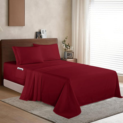 Elegant Comfort Luxury 1500 Premium Hotel Quality Microfiber 4-Piece Sheet Set - Soft, All Around Elastic 18-24 Inches Deep Fitted Sheet - Extra Deep Pocket Sheets, Twin/Twin XL, Burgundy