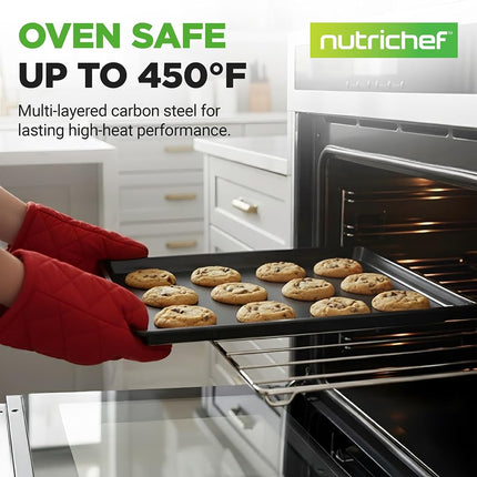 NutriChef 3-Piece Nonstick Cookie Sheet Baking Pans, Black