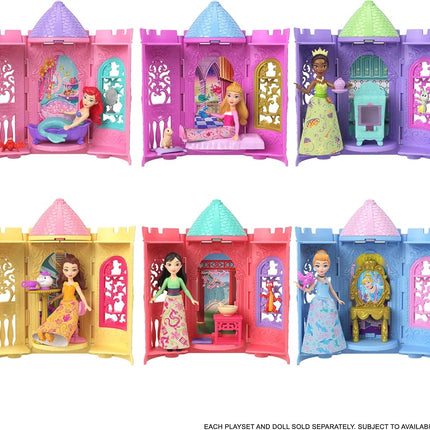 Mattel Disney Princess Tower Surprise Small Dolls & Accessories, Stacking Playsets with 4 Surprises & Friend from Disney Movies (Styles May Vary)