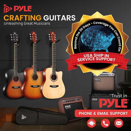Pyle Beginner Cutaway Acoustic Guitar Kit, 4/4 Full Size All Wood Dreadnought Stringed Instrument with Gig Bag, Steel Strings, Picks, Strap, Capo, For Students and Adults, Natural