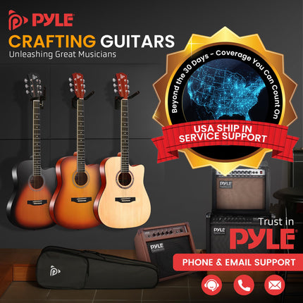 Pyle Beginner Cutaway Acoustic Guitar Kit, 4/4 Full Size All Wood Dreadnought Stringed Instrument with Gig Bag, Steel Strings, Picks, Strap, Capo, For Students and Adults, Natural