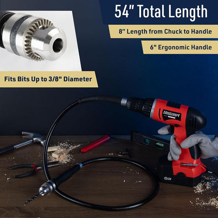 Kings County Tools Flex Shaft with 3/8” Chuck | 54” Length | Work From A Distance | Ball Bearing Design and Tough Covering | Forward Motion Only – NO REVERSE