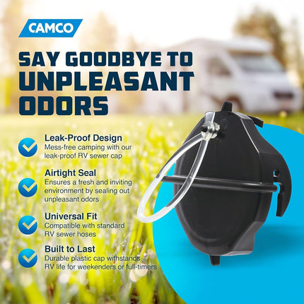 Camco Replacement RV Sewer Hose Storage Cap | Seal RV Sewer Hose Before Storage | Black (39452)