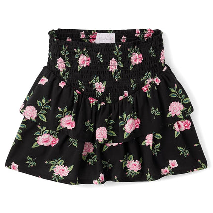 The Children's Place,Girls,Pull On Everyday Skorts, Black Floral Smocked, Small