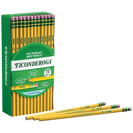 Ticonderoga No. 2/HB Soft Pencils, 72-Count, Cello Wrapped (Wood Case, Black Writing) in Yellow (33904)