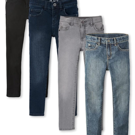 The Children's Place Multipack de jeans skinny stretch basiques pour garçons, lot de 4 Noir/Indigo/Gris/Bleu, 18