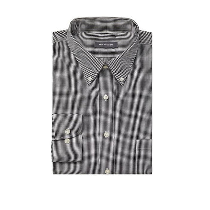 Van Heusen Men's Regular Fit Gingham Button Down Collar Dress Shirt, Black, S