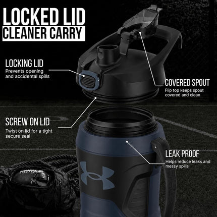 Under Armour Playmaker Sport Jug, Water Bottle with Handle, Foam Insulated & Leak Resistant, 64oz, Navy/Black