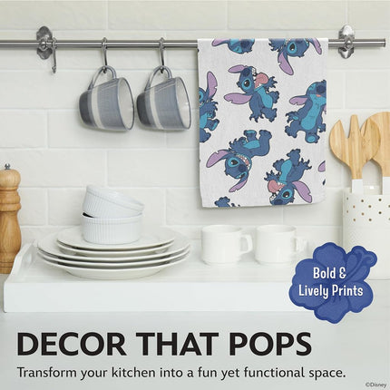 Disney Kitchen Towels – 2-Pack 100% Cotton Kitchen Towels Set – 16" x 26" Soft & Absorbent Dish Towels – Mickey, Minnie & Stitch Designs – Durable, Machine Washable (Stitch)