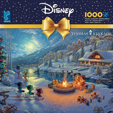 Ceaco - Thomas Kinkade Disney Holiday 1000 Piece Jigsaw Puzzle, Mickey and Minnie Christmas Lodge
