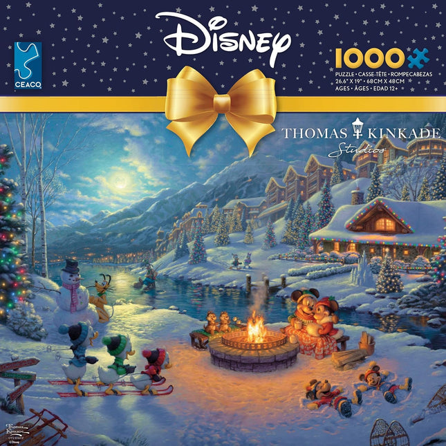 Ceaco - Thomas Kinkade Disney Holiday 1000 Piece Jigsaw Puzzle, Mickey and Minnie Christmas Lodge