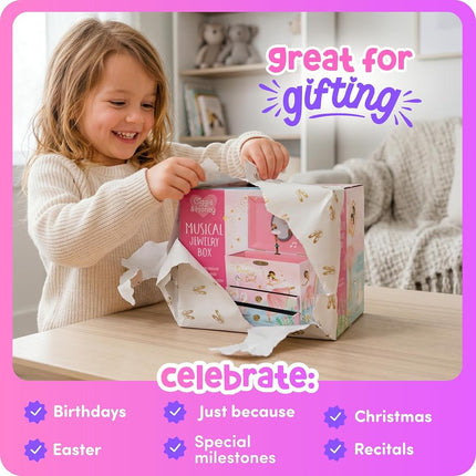 Musical Fairy Jewellery Box for Girls - Kids Music Box with Spinning Fairy and Mirror, Princess Birthday Gifts for Little Girls, Jewellery Box for Ages 3-10 - 17.1 x 13.3 x 15.2 cm