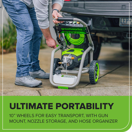 Hidrolavadora eléctrica Greenworks Pro sin escobillas 2700 PSI (certificación CSA) 2.3 GPM máx. / 1.2 GPM (mangos plegables, estructura de acero resistente, manguera de 25 pies, cable de alimentación GFCI de 35 pies)