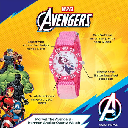 Marvel Girl's Super Hero' Quartz Plastic and Nylon Watch, Color:Pink (Model: WMA000310)