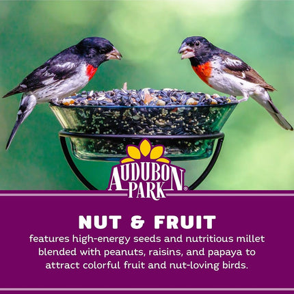 Audubon Park Nut & Fruit Wild Bird Seed - 8 Pounds Premium Blend with Sunflower Seeds, Peanuts, Safflower and Dried Fruits - Bird Food for Outdoor Feeders