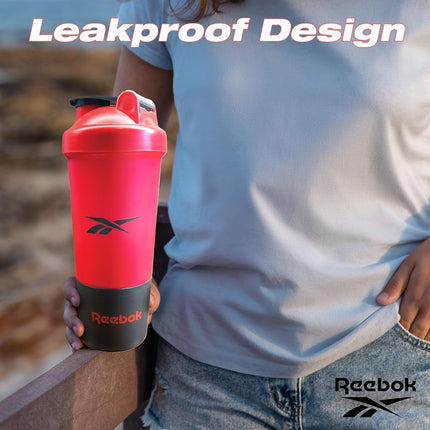 Vaso mezclador Reebok - 500ml, rojo, plástico, sin BPA - Coctelera de proteínas, para gimnasio, correr, senderismo - Apto para lavavajillas