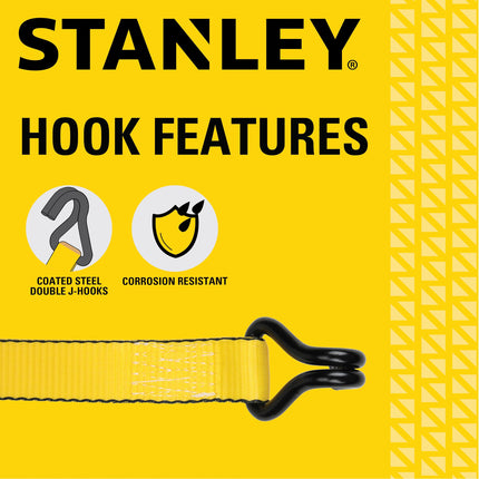 STANLEY S50002 Black/Yellow 1.5" x 16' Heavy-Duty Ratchet Straps (5,000 lb Break Strength), 2 Pack