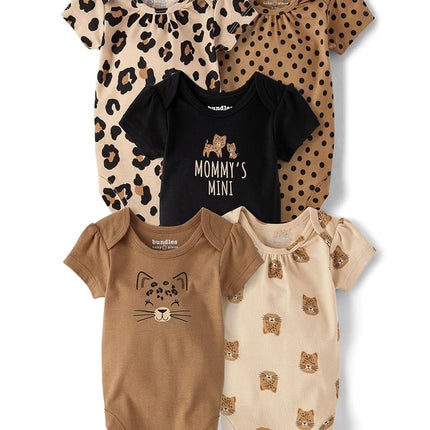 The Children's Place Unisex Baby And Newborn Everyday Short Sleeve Bodysuits, Leopard 5-pack, 9-12 Months