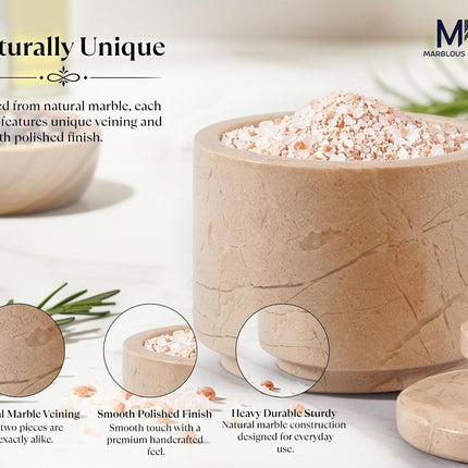 MARBLOUS KRAFTS Marble Salt Cellar 3" Green and Verona Salt Holder with Lid Bowls, Seasoning Containers Kitchen Storage, Home Décor