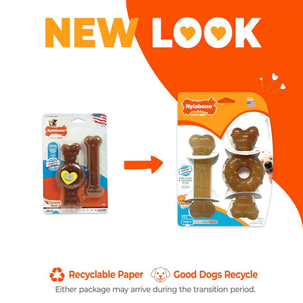 Nylabone Gentle Puppy Dog Teething Flexi Ring and Bone, Chicken Flavour, Medium, for Puppies Up to 16 kg (Twin Pack)