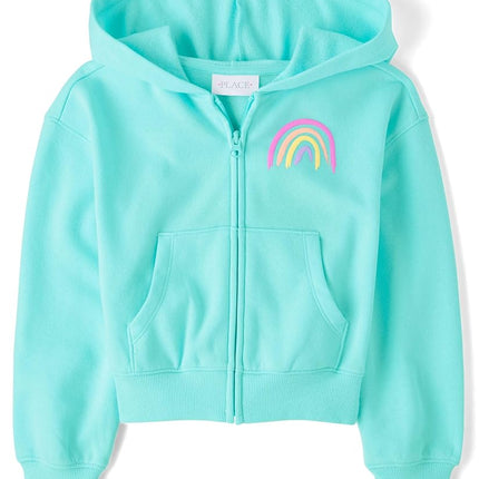 The Children's Place Girls' Long Sleeve Cropped Hooded Zip Up, Seagrove, Seagrove, Large