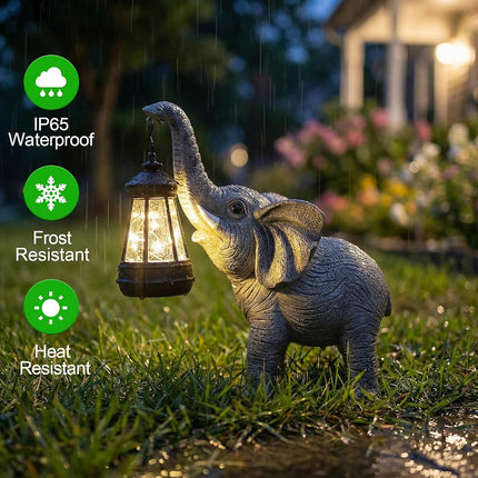 Solar Garden Statue Lights Elephants Figurine with Solar Lantern, Outdoor Yard Decorations for Patio Porch Home, Christmas Elephant Gifts for Women - Unique Housewarming Gifts