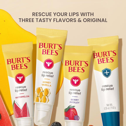 Burt's Bees Rescue Lip Relief with Shea Butter and Echinacea, 100% Natural Origin, 3 x 9.9 g, Moisturising, for All Skin Types