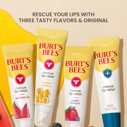 Burt's Bees Rescue Lip Relief with Shea Butter and Echinacea, 100% Natural Origin, 3 x 9.9 g, Moisturising, for All Skin Types