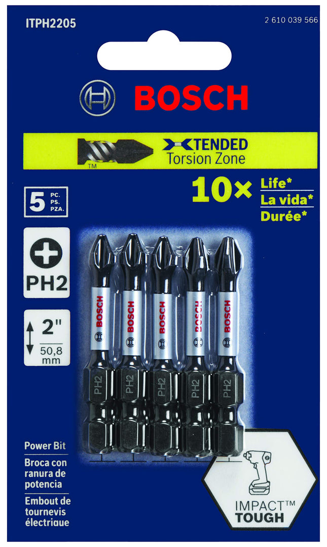 BOSCH ITPH2205 5 Pc. 2 in. Phillips #2 Impact Tough Screwdriving Bit