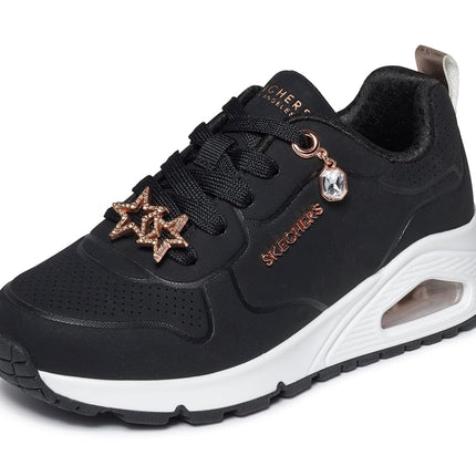 Skechers Girl's UNO GEN1 Trendy Jewels Trainers, Black Synthetic/Rose Gold Trim, 10.5 UK Child