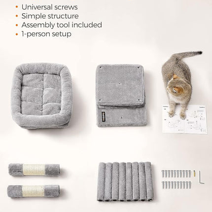 Feandrea Cat Tree Tower, 74 cm, M, Condo for Medium Cats up to 11 lb, Large Perch, 2 Caves, Scratching Post, Light Gray UPCT612W01