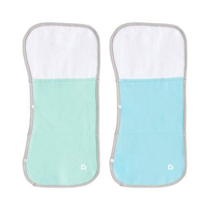 Munchkin® TheraBurpee: Paño para eructos, paquete de 2, con bolsillos incorporados, para usar con el kit de rescate para cólicos y fiebre, 1 azul, 1 menta, 2 unidades (paquete de 1)
