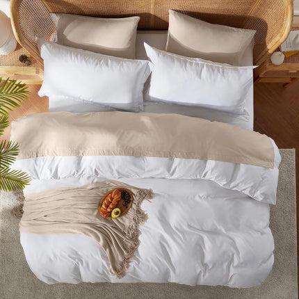Nestl Queen Duvet Cover Set with Comforter Insert - White 4 Piece 90x90 Duvet Cover & 2 Pillow Shams with White Quilted Down Alternative Comforter, Ultra Soft, All Season