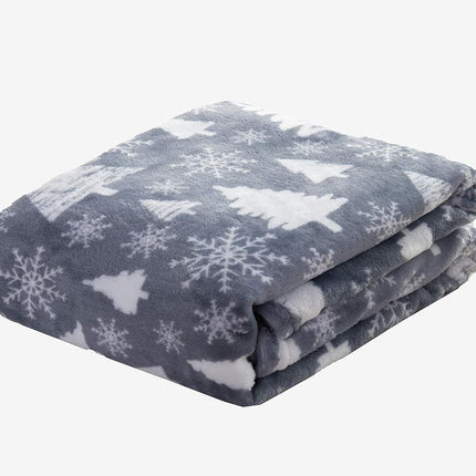 Elegant Comfort Velvet Touch Ultra Plush Christmas Holiday Printed Fleece Throw/Blanket-50 x 60inch, (Gray Christmas Tree)