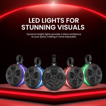 Pyle 2-Way Waterproof Off Road Bluetooth Speakers- 4" 800W Active Passive Marine Grade Wakeboard Tower Speakers w/RGB Light, Full Range Outdoor Audio Stereo Speaker for ATV/UTV, Jeep, Boat