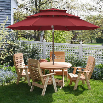 ABCCANOPY 9Ft 3 Tiers Market Umbrella, Outdoor Table Umbrella for for Patio, Deck, Backyard (Burgundy)