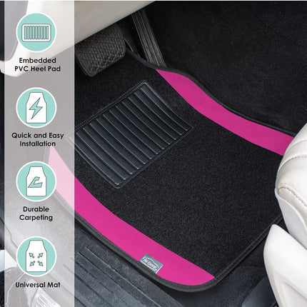 FH Group Alfombrillas de Coche Universales de Moqueta Premium para la mayoría de Coches, SUVs y Camionetas con Talonera para Conductor, Juego Completo Rosa