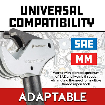 Powerbuilt Universal Thread Repair Tool 11/16" - 1-1/2" SAE / 17-38mm Metric - Fix Damaged Threads Tool - 643029ECE