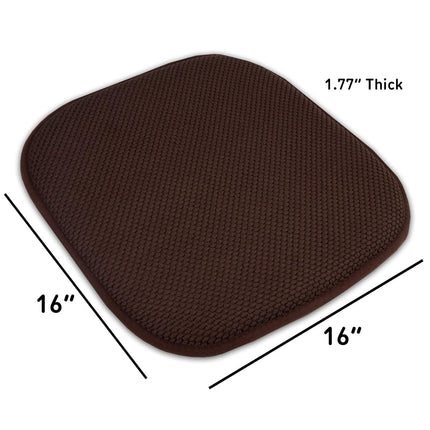 Sweet Home Collection Chair Cushion Memory Foam Pads Honeycomb Pattern Slip Non Skid Rubber Back Rounded Square 16" x 16" Seat Cover, Brown - 4 Pack