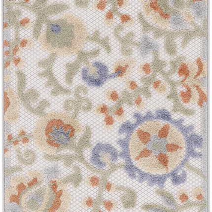 Nourison Aloha Indoor/Outdoor Ivory Blue 2'3" x 8' Area Rug, Easy Cleaning, Non Shedding, Bed Room, Living Room, Dining Room, Backyard, Deck, Patio (2x8)