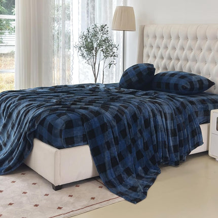 Elegant Comfort Luxuriously Soft 4-Piece Velvet Plush Flannel Sheet Set - Premium Quality - Cozy Warm, Anti-Static, Non Pilling Fuzzy Velvet Flannel Fleece Deep Pocket Sheet Set -Twin XL, Buffalo Blue
