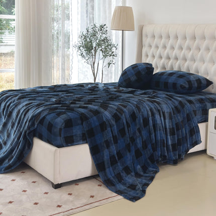 Elegant Comfort Luxuriously Soft 4-Piece Velvet Plush Flannel Sheet Set - Premium Quality - Cozy Warm, Anti-Static, Non Pilling Fuzzy Velvet Flannel Fleece Deep Pocket Sheet Set -Twin XL, Buffalo Blue