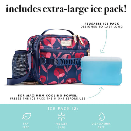 Fit & Fresh Josie Adult Insulated Lunch Bag - Women's Lunchbox or Lunch Tote - Navy