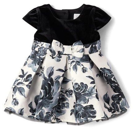 The Children's Place Robes habillées à manches courtes pour bébés filles et nouveau-nés, motif floral noir et blanc, 0-3 mois